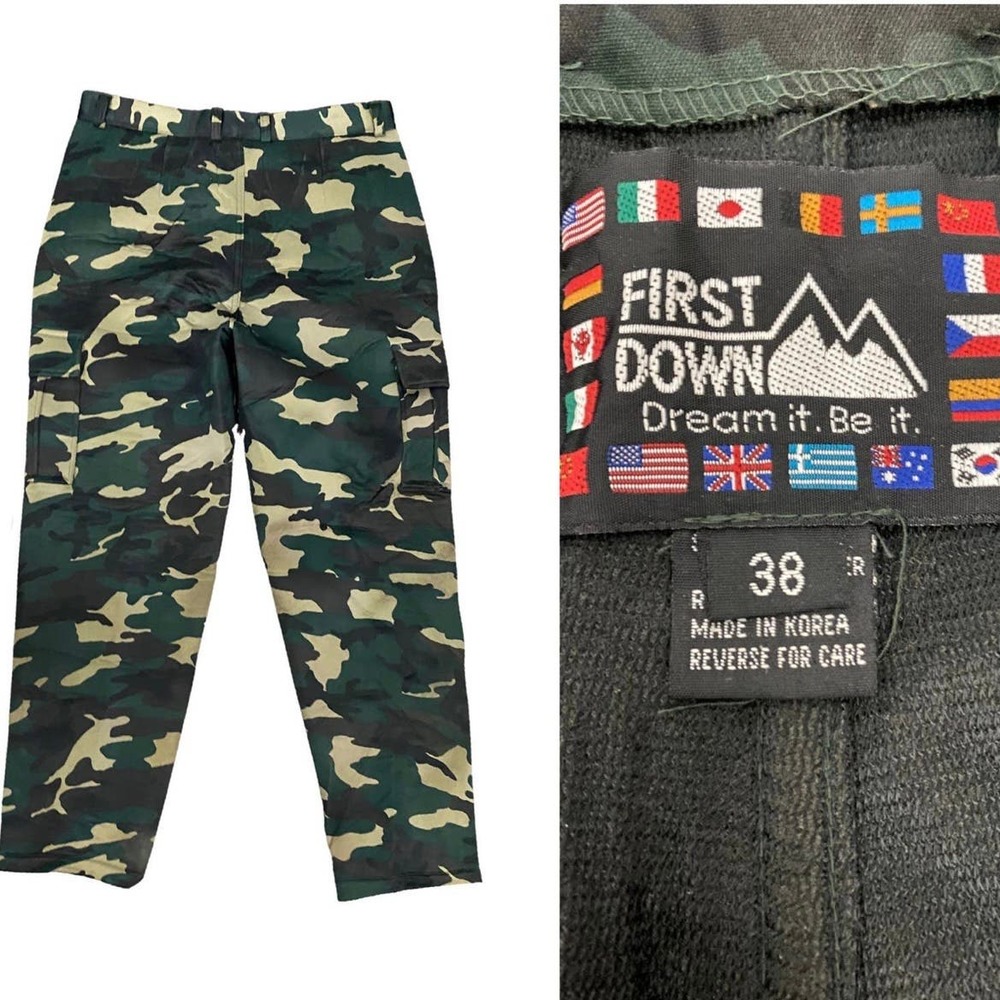 1980s First Down Green Quilted Camo Cargo Pants Camouflage / Waist 36 *